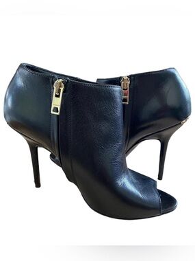 🛍️ Burberry Authentic Black Leather Peep-Toe Stiletto Ankle Boots